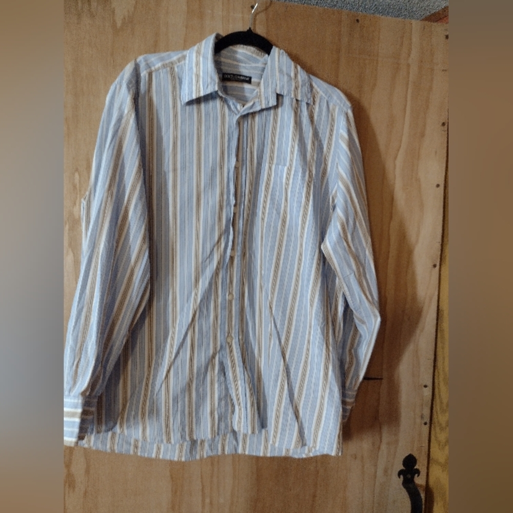 Mens Dolce & Gabbana Blue and White Striped Shirt Size 16